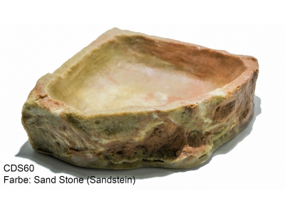 Eck - Futterschale / Wasserschale in Felsobtik - Farbe: Sandstein - 16,5x16,5x4cm