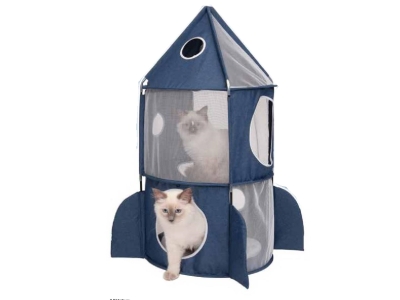Vesper Rakete - Katzenspielturm mit 3 Ebenen aus hochwertigem Stoff mit Schlafkissen- 50x50x90cm
